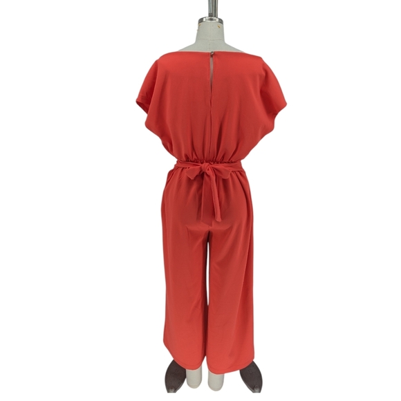 00163 NY Co Boatneck Wide Leg Jumpsuit Red Orange size Small Business casual - Picture 2 of 9